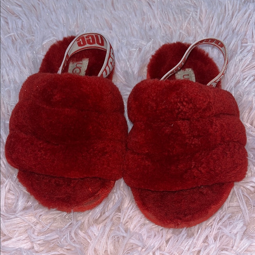 UGG Kids Fluffy Red Slippers